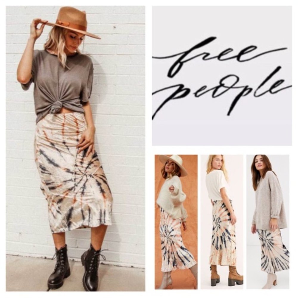 Free People Tie Dye Crushed Velvet Midi Skirt - S